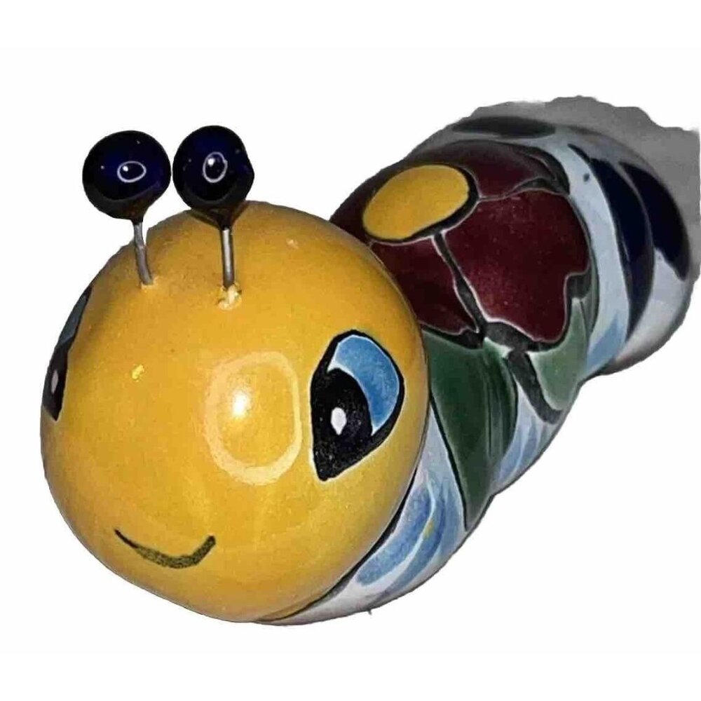 Earthworm Caterpiller Ceramic Figurine Mexican Art Pottery Handmade Signed